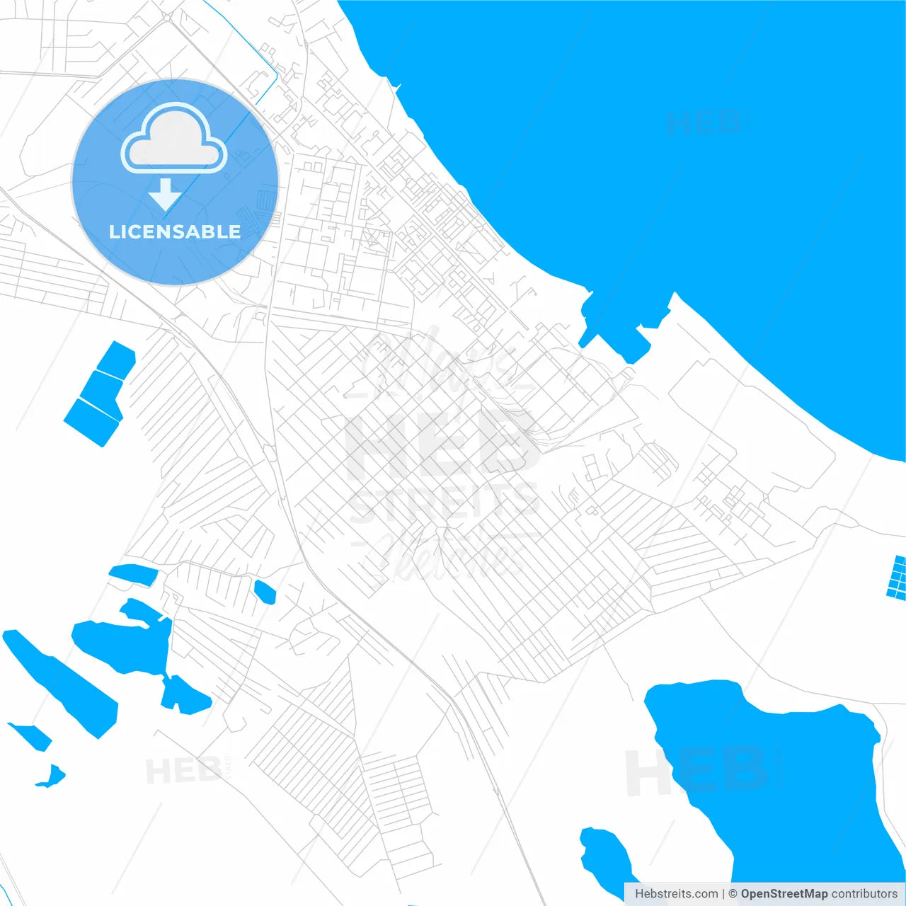 Kaspiysk, Russia bright two-toned vector map