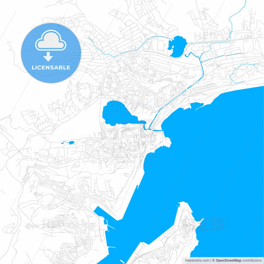 Nakhodka, Russia bright two-toned vector map