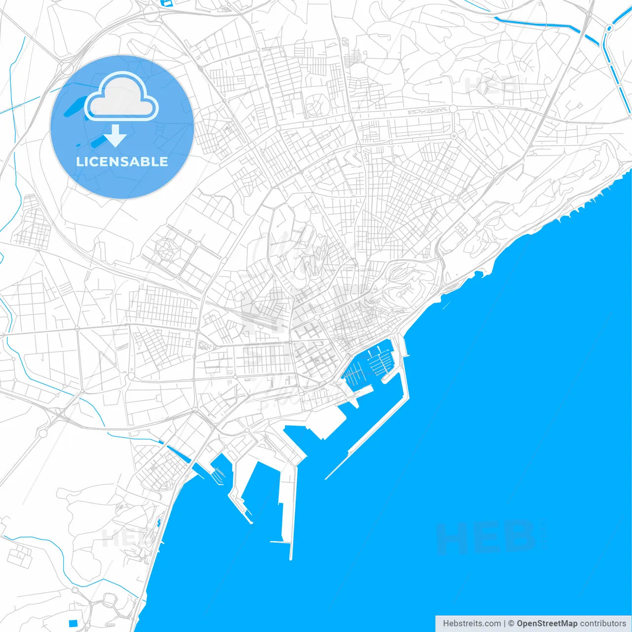 Alicante, Spain bright two-toned vector map