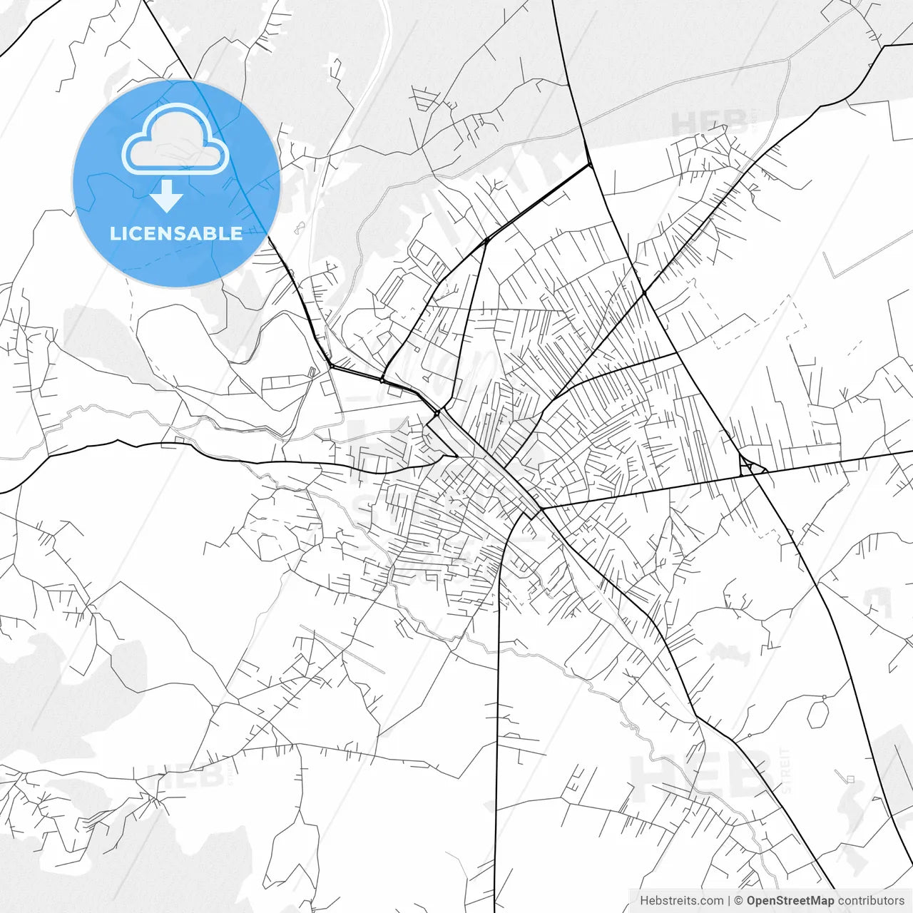 Vector PDF map of Ferizaj / Uroševac, Kosovo