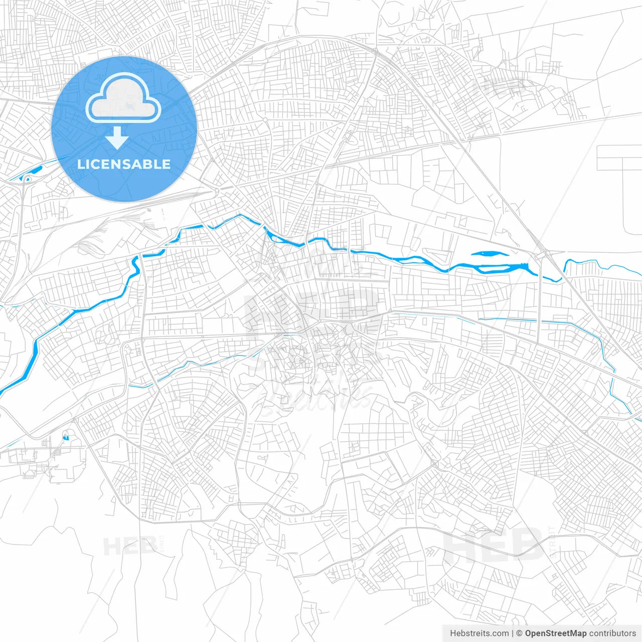 Eskişehir, Turkey bright two-toned vector map