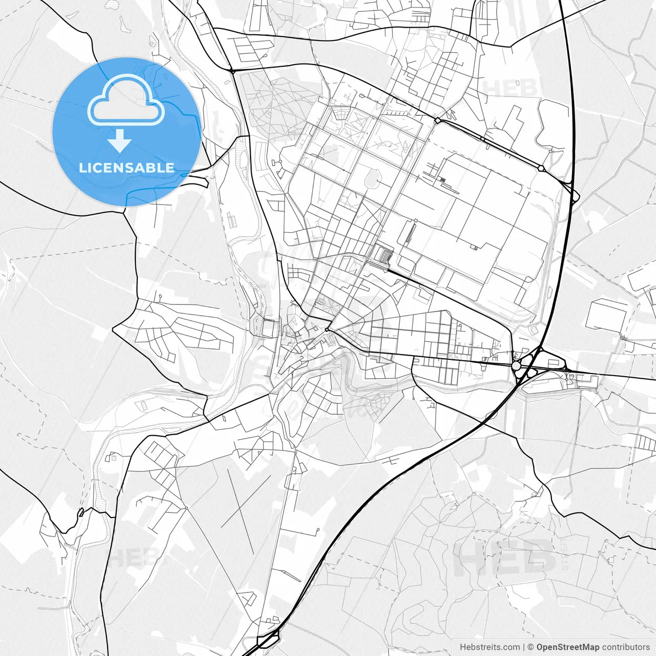 Vector PDF map of Mladá Boleslav, Czechia