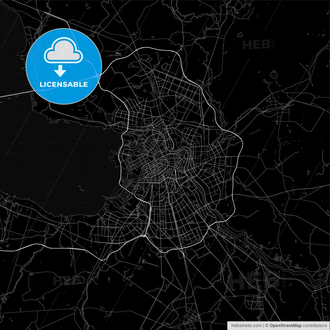 Dark area map of St. Petersburg, Russia
