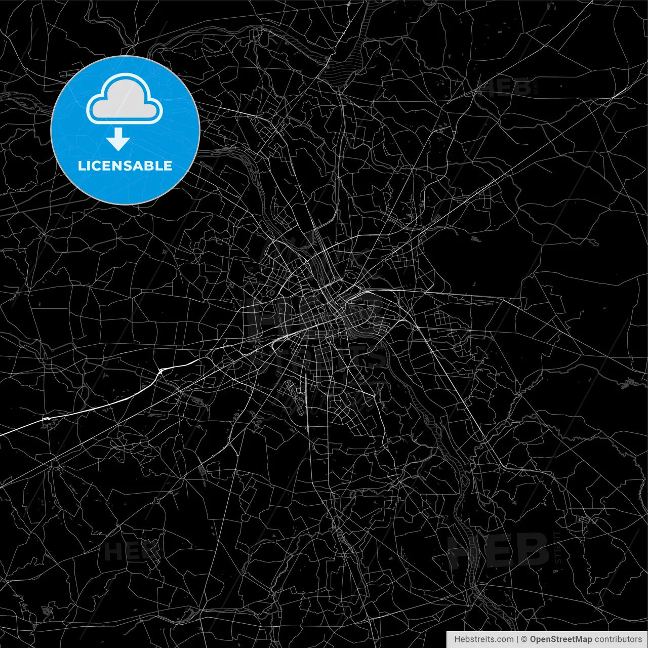 Dark area map of Warsaw, Poland