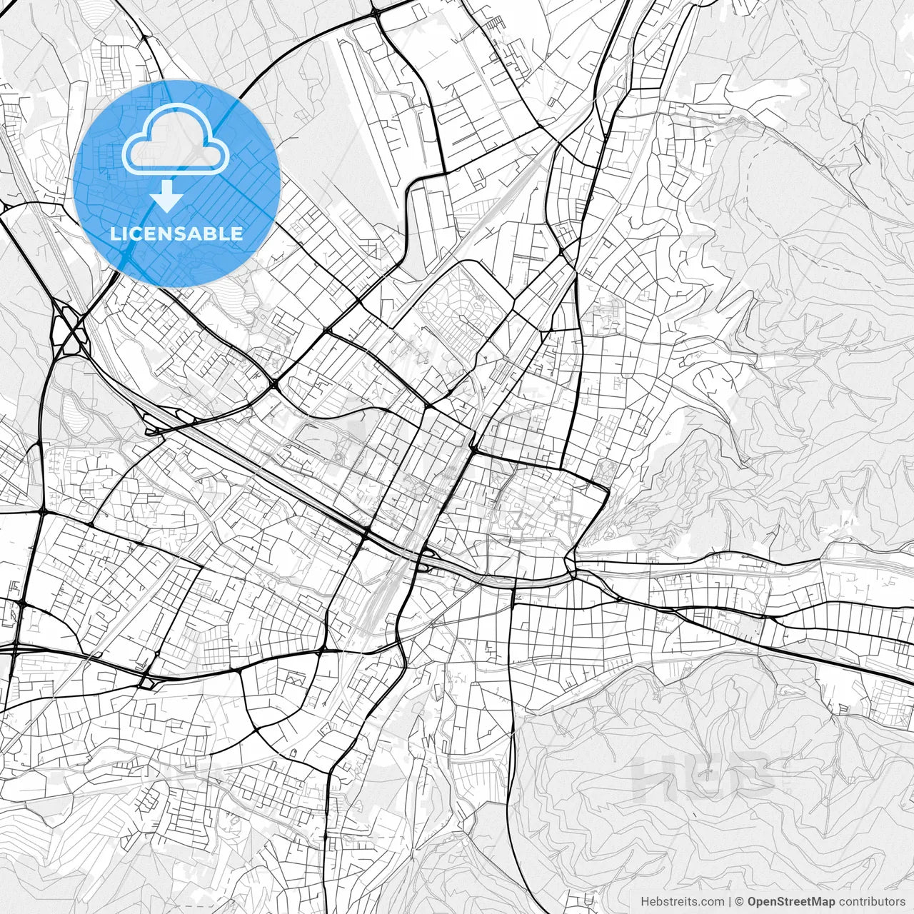 Vector PDF map of Freiburg im Breisgau, Germany