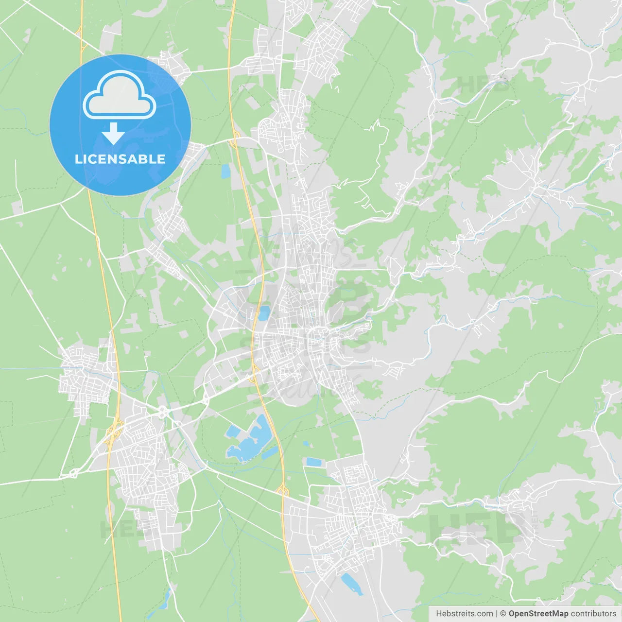 Bensheim, Germany printable street map