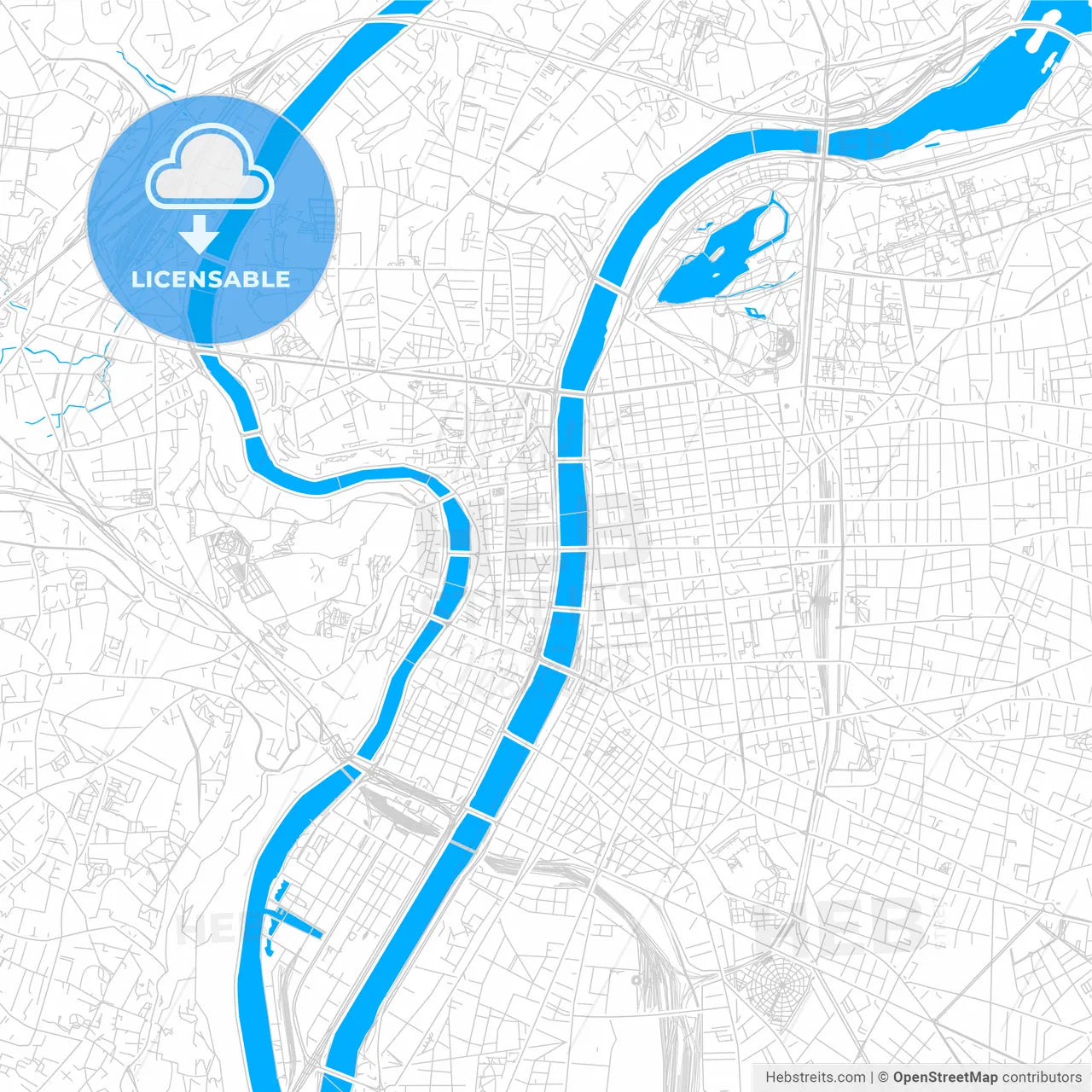 Lyon, France bright two-toned vector map
