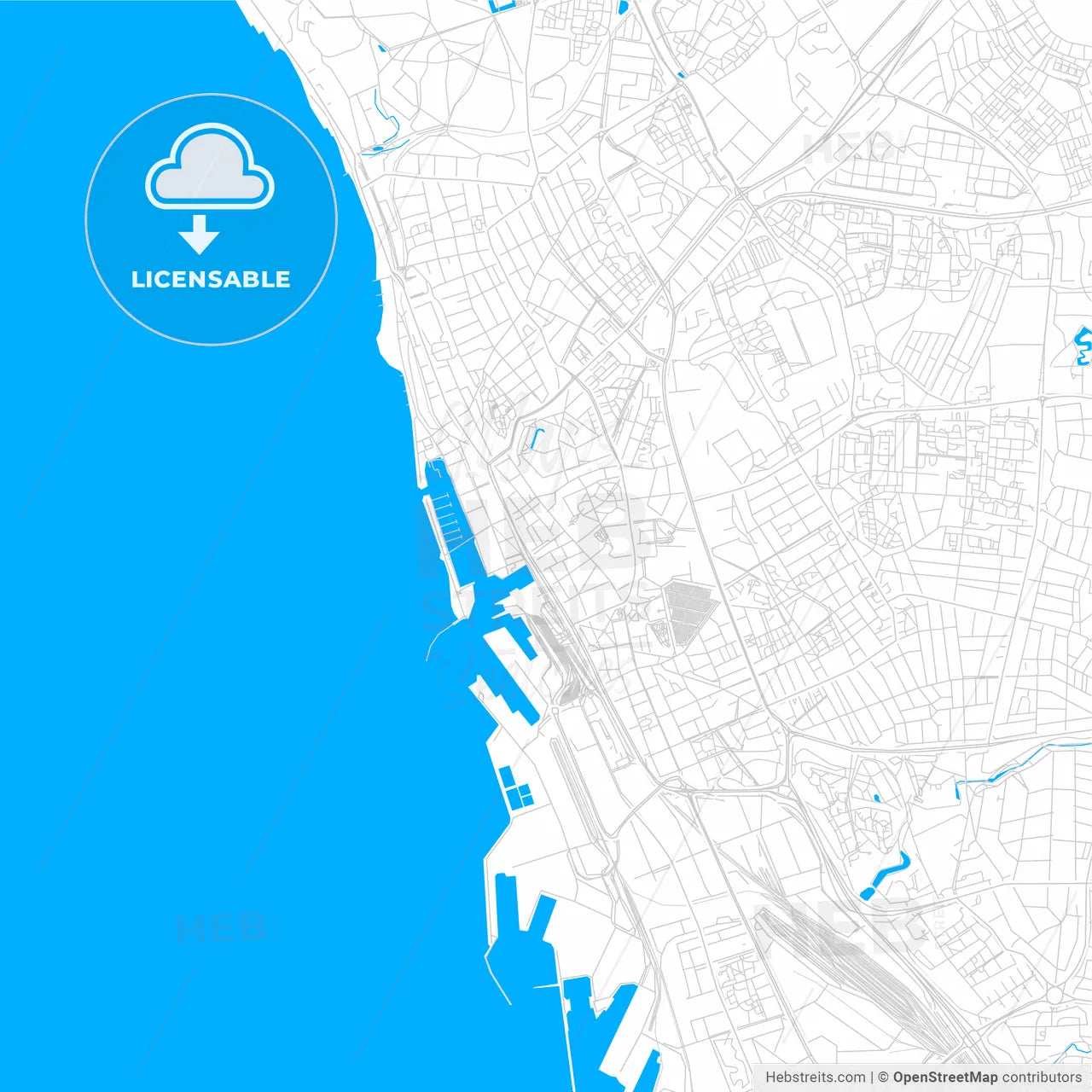 Helsingborg, Sweden bright two-toned vector map