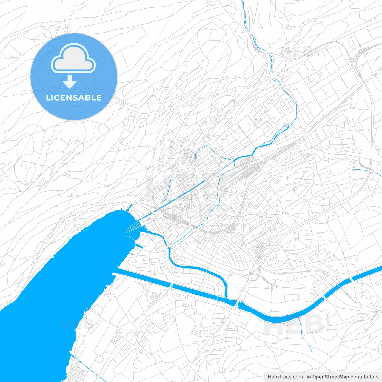 Biel/Bienne, Switzerland bright two-toned vector map