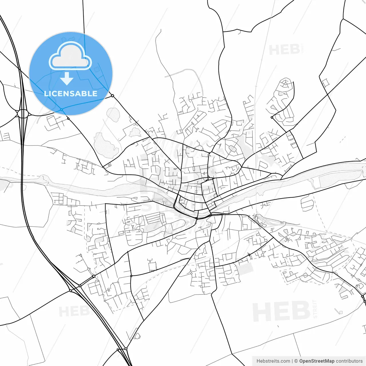 Vector PDF map of Drogheda, Ireland