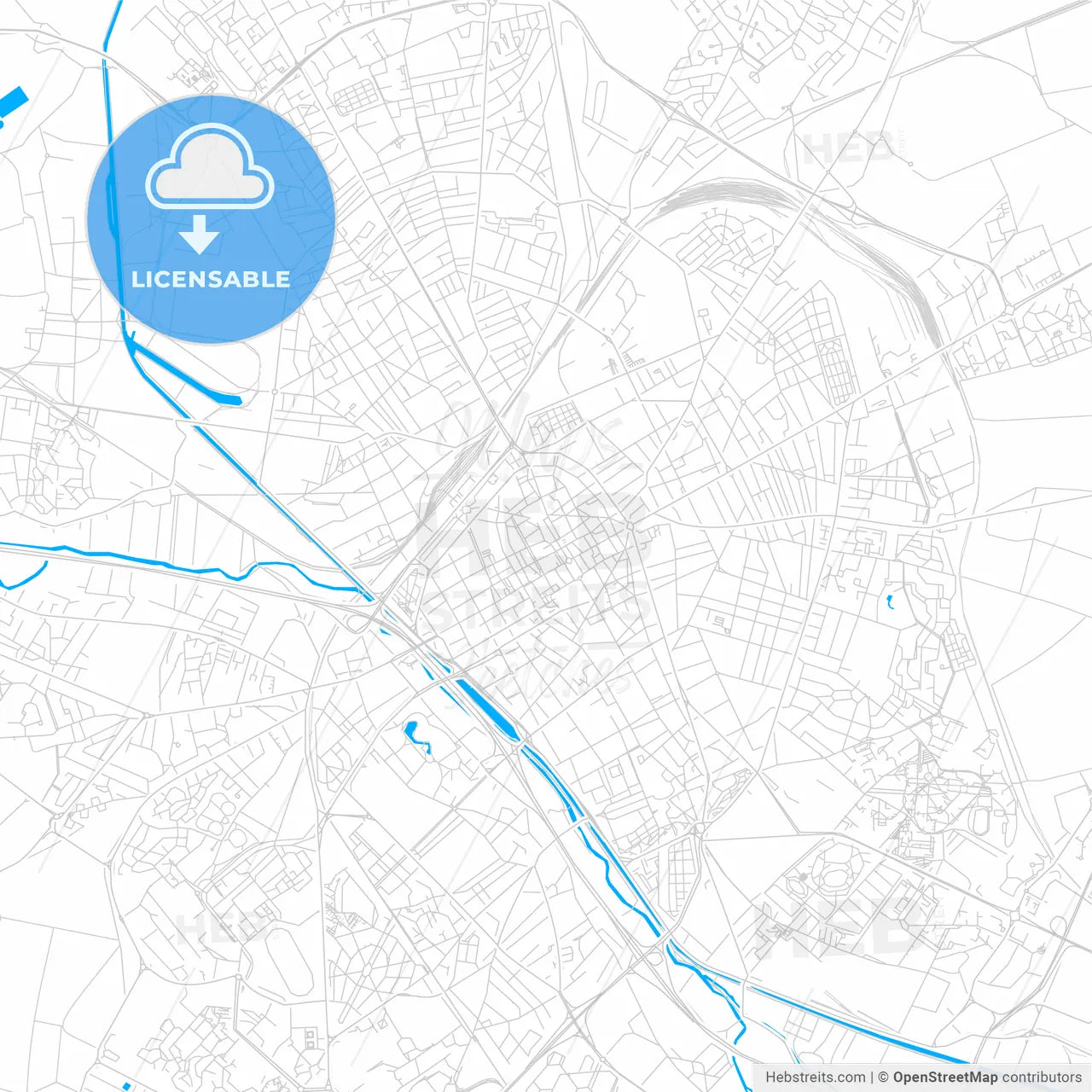 Reims, France bright two-toned vector map