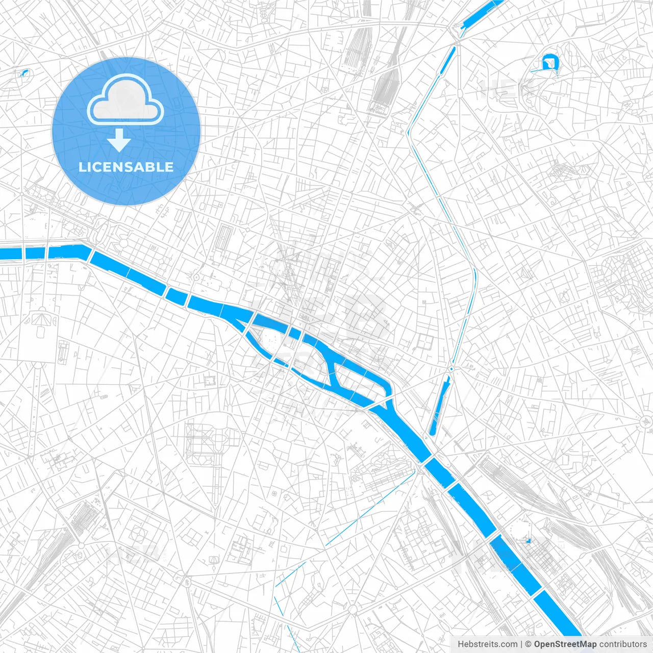 Paris, France bright two-toned vector map