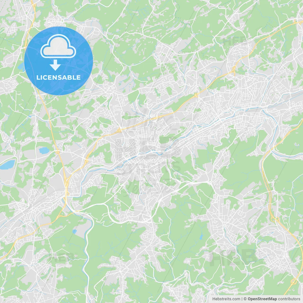 Wuppertal, Germany printable street map