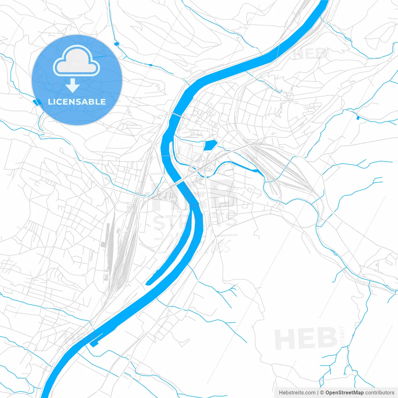 Děčín, Czechia bright two-toned vector map