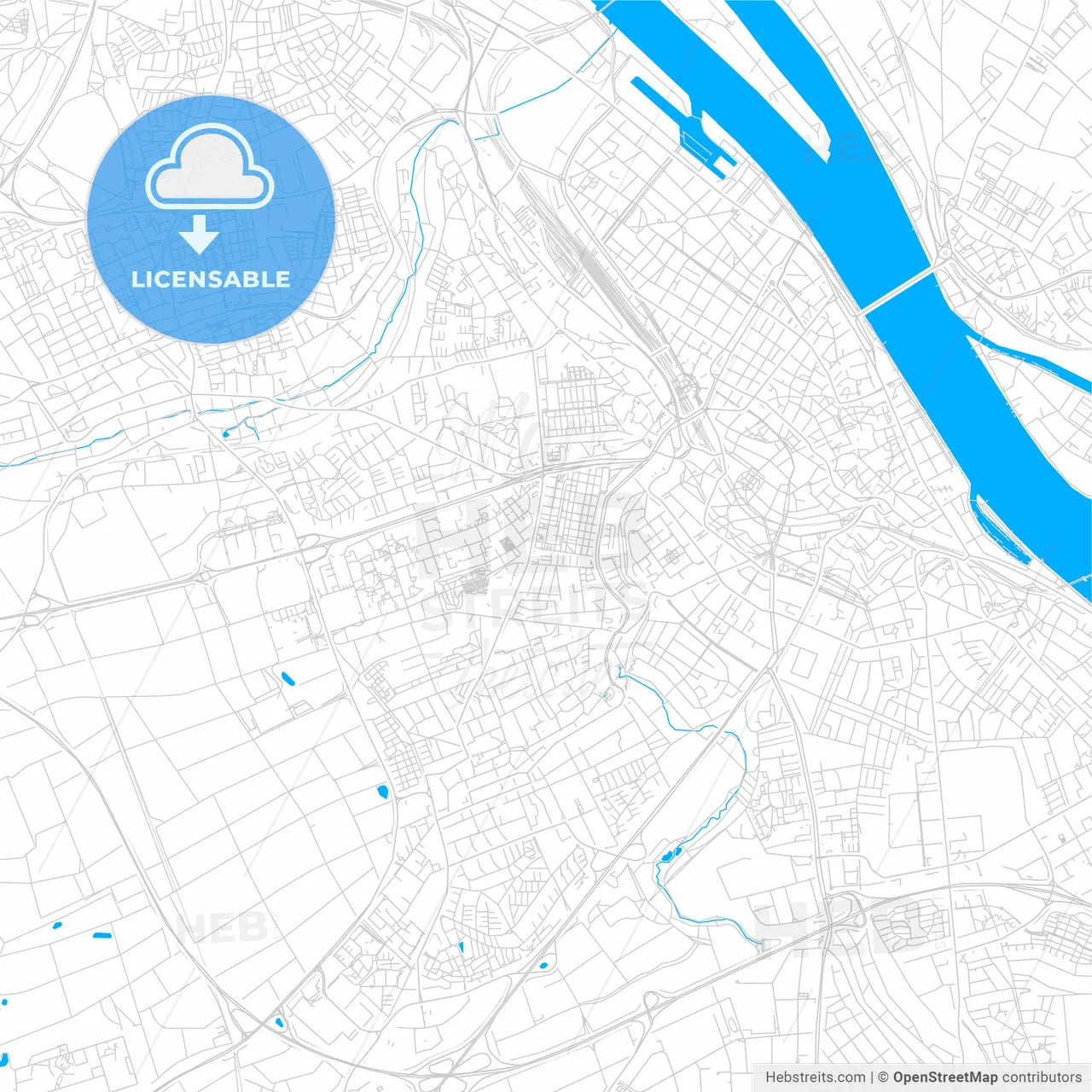 Mainz, Germany bright two-toned vector map