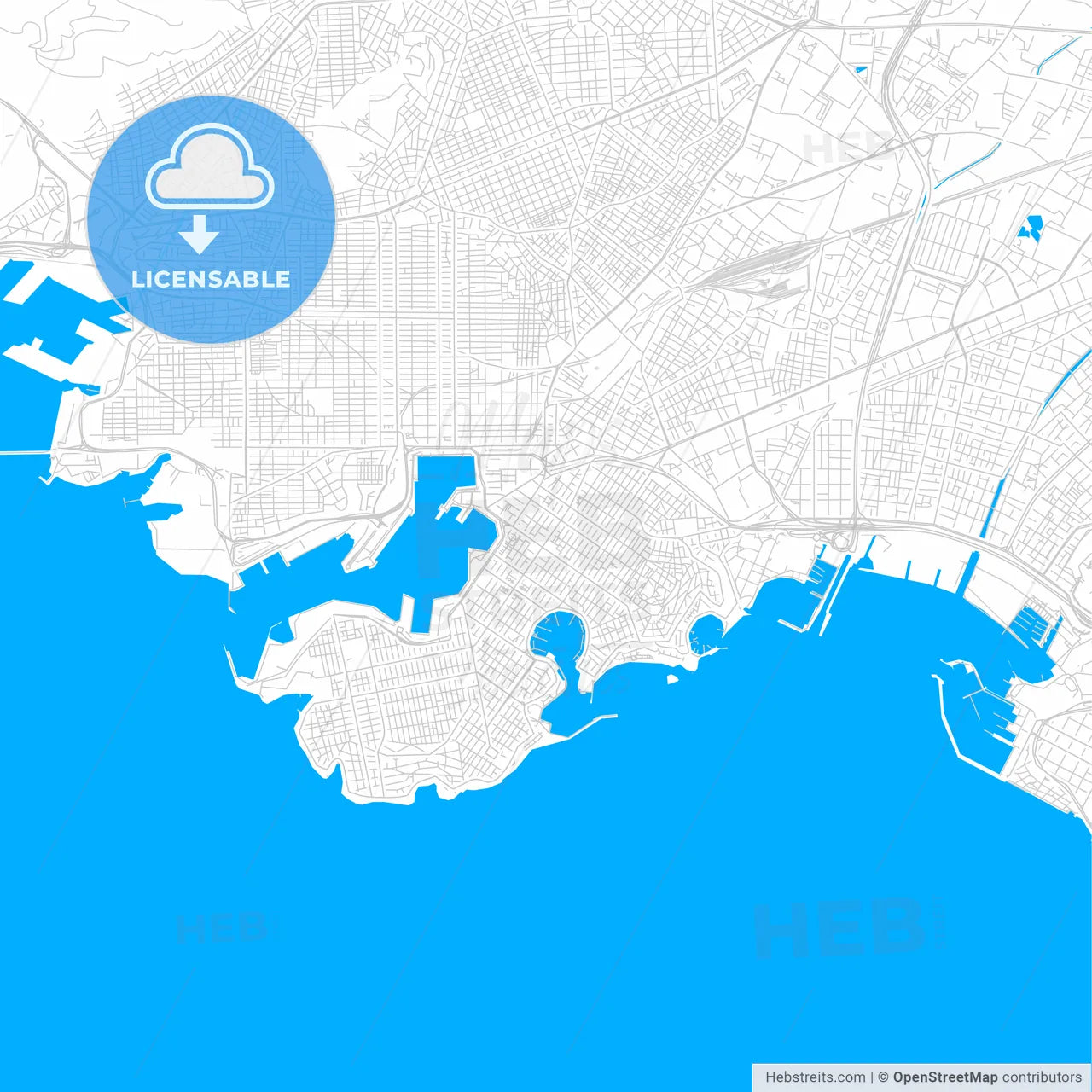 Piraeus, Greece bright two-toned vector map