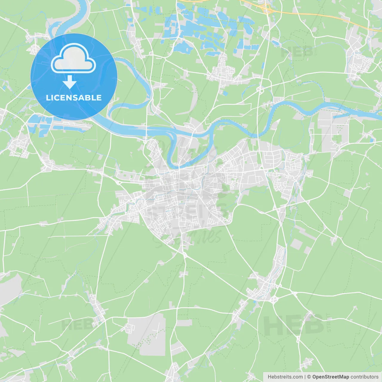 Straubing, Germany printable street map