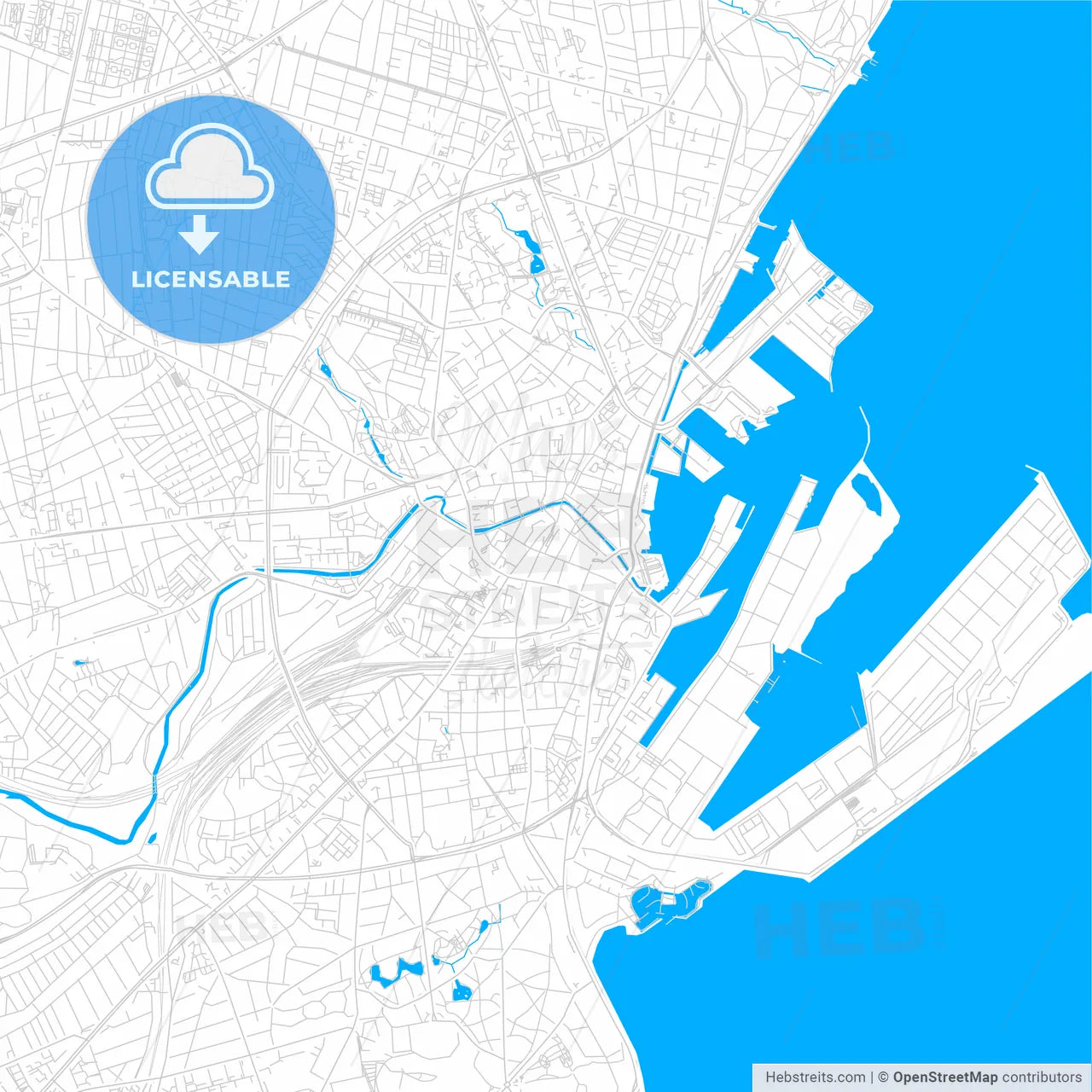 Aarhus, Denmark bright two-toned vector map