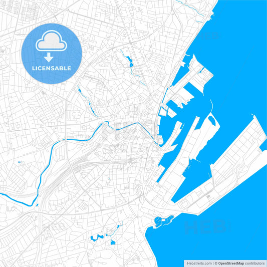 Aarhus, Denmark bright two-toned vector map