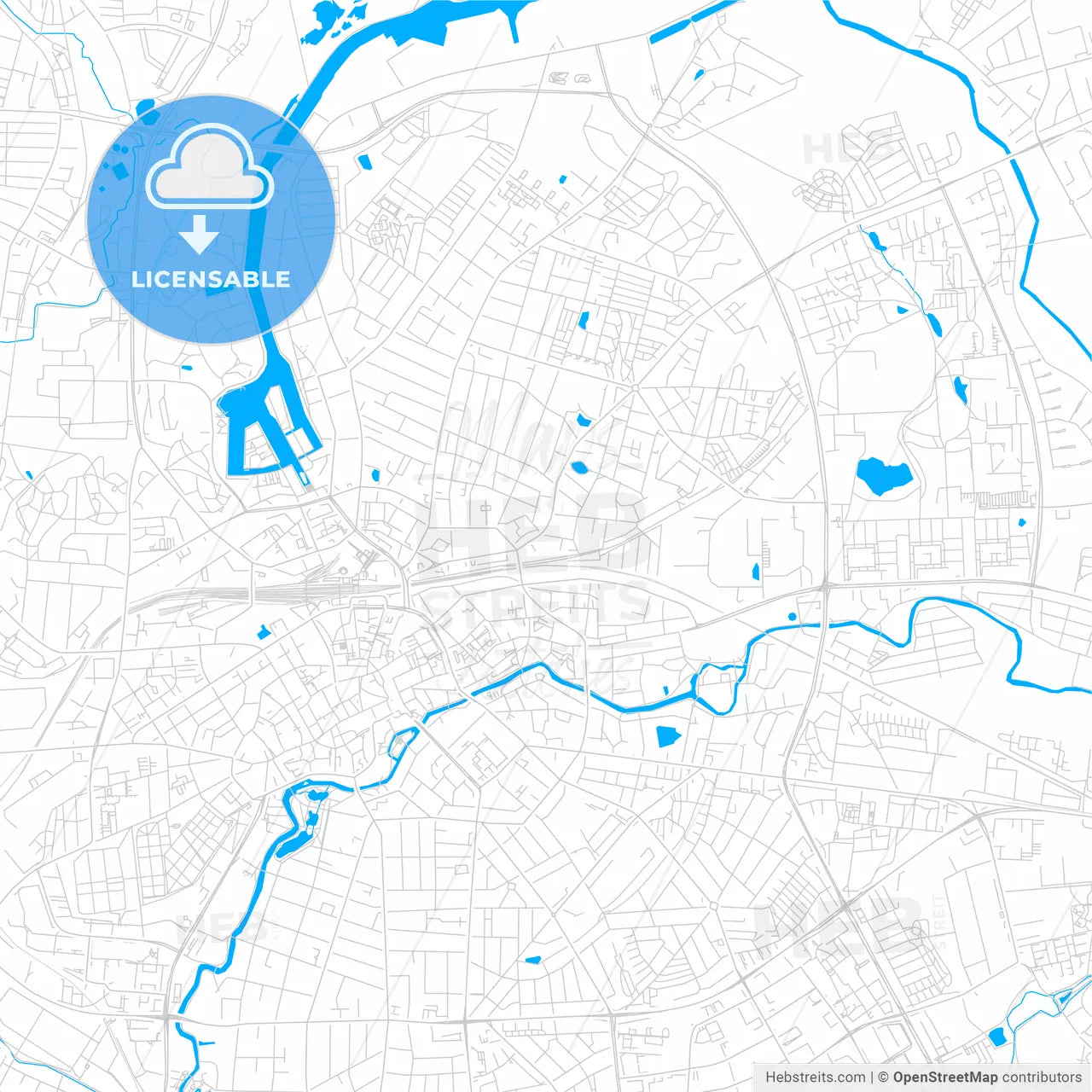 Odense, Denmark bright two-toned vector map