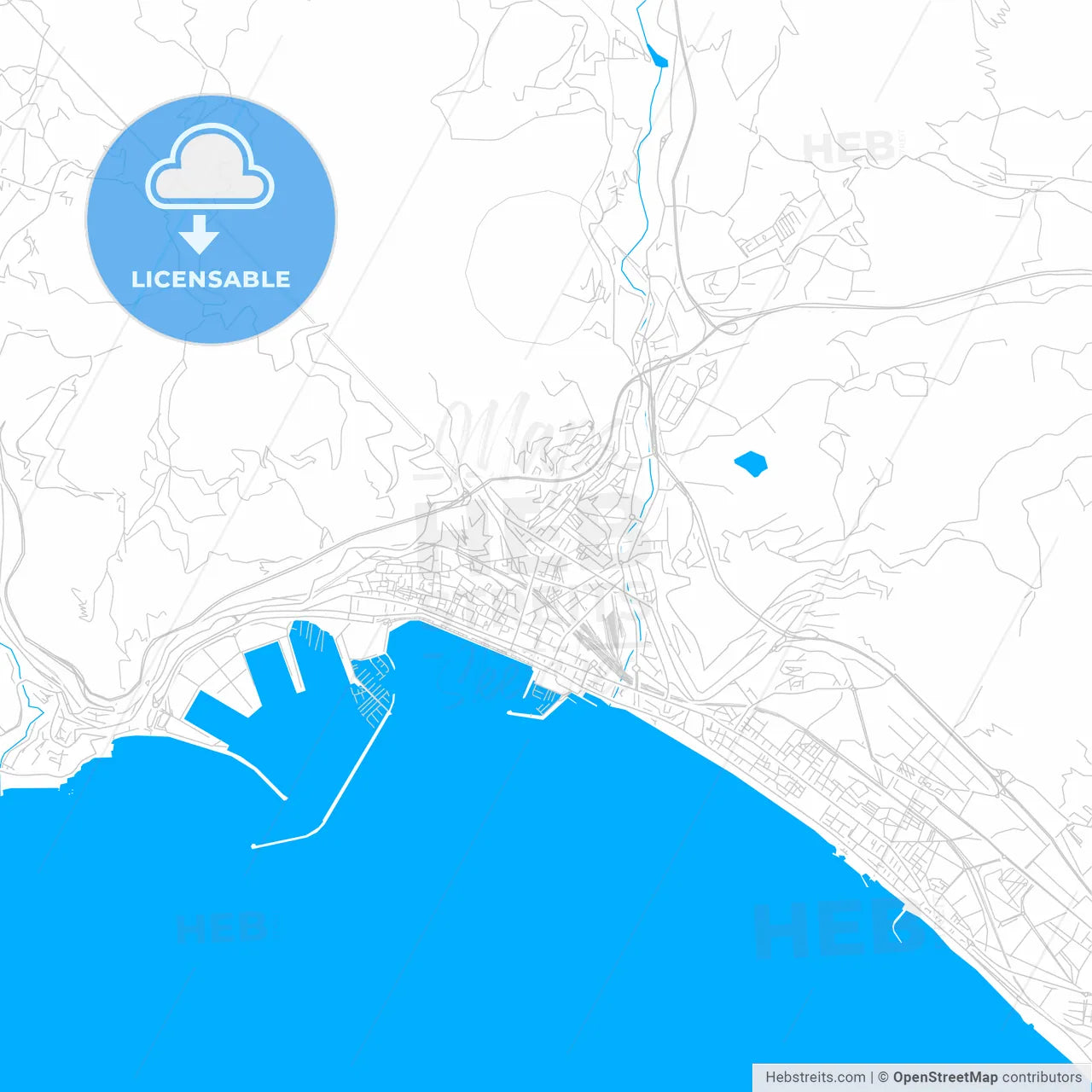 Salerno, Italy bright two-toned vector map