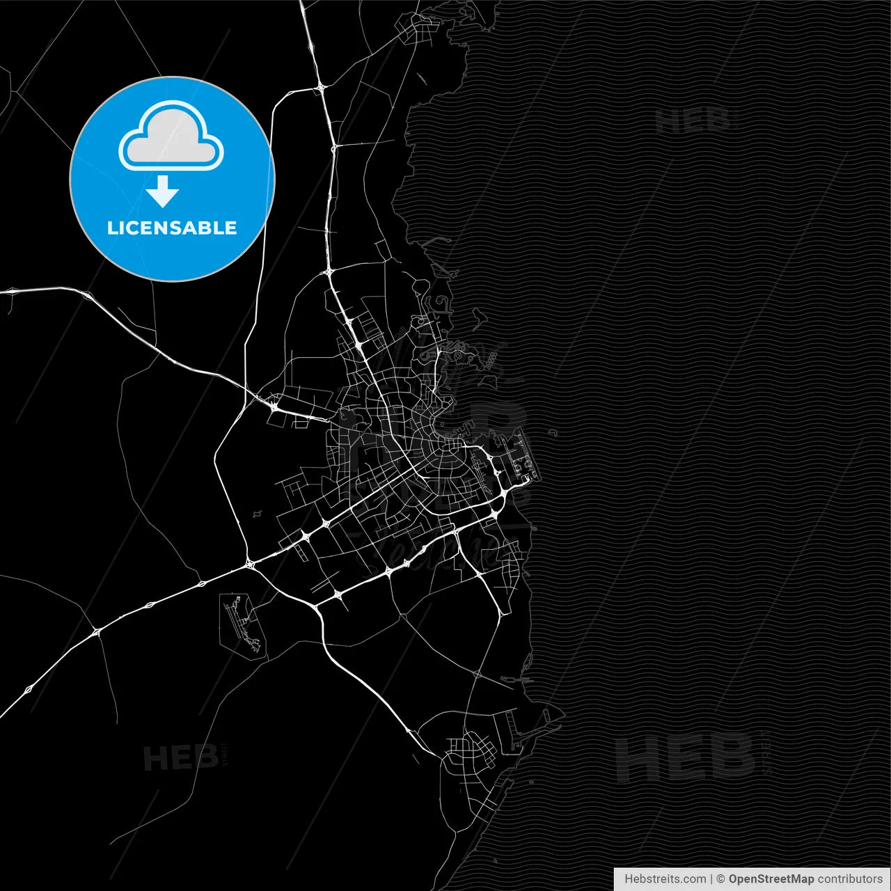 Dark area map of Doha, Qatar