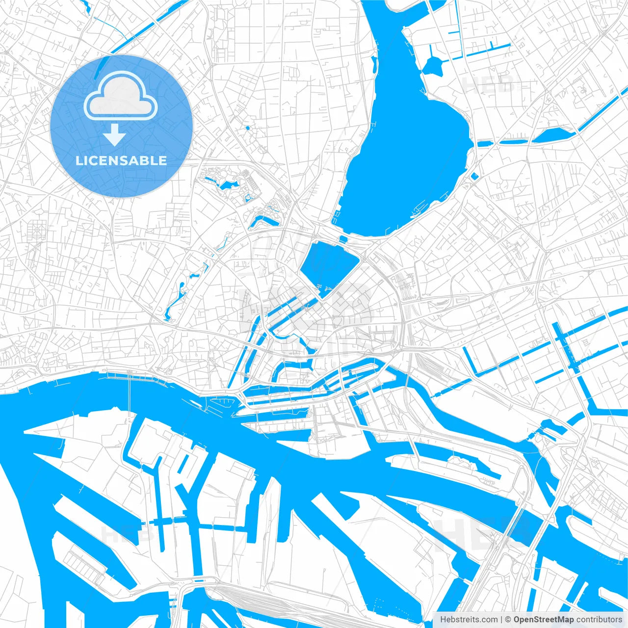 Hamburg, Germany bright two-toned vector map