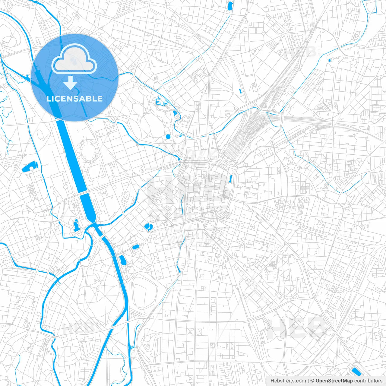 Leipzig, Germany bright two-toned vector map