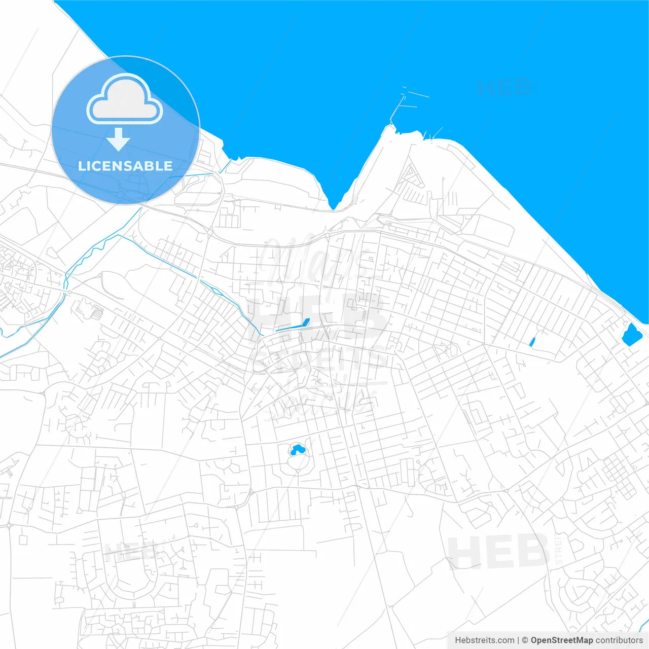 Grimsby, England bright two-toned vector map