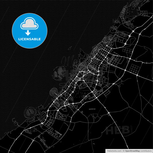 Dark area map of Dubai, United Arab Emirates