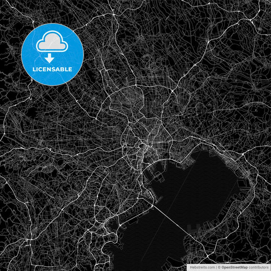 Dark area map of Tokyo, Japan