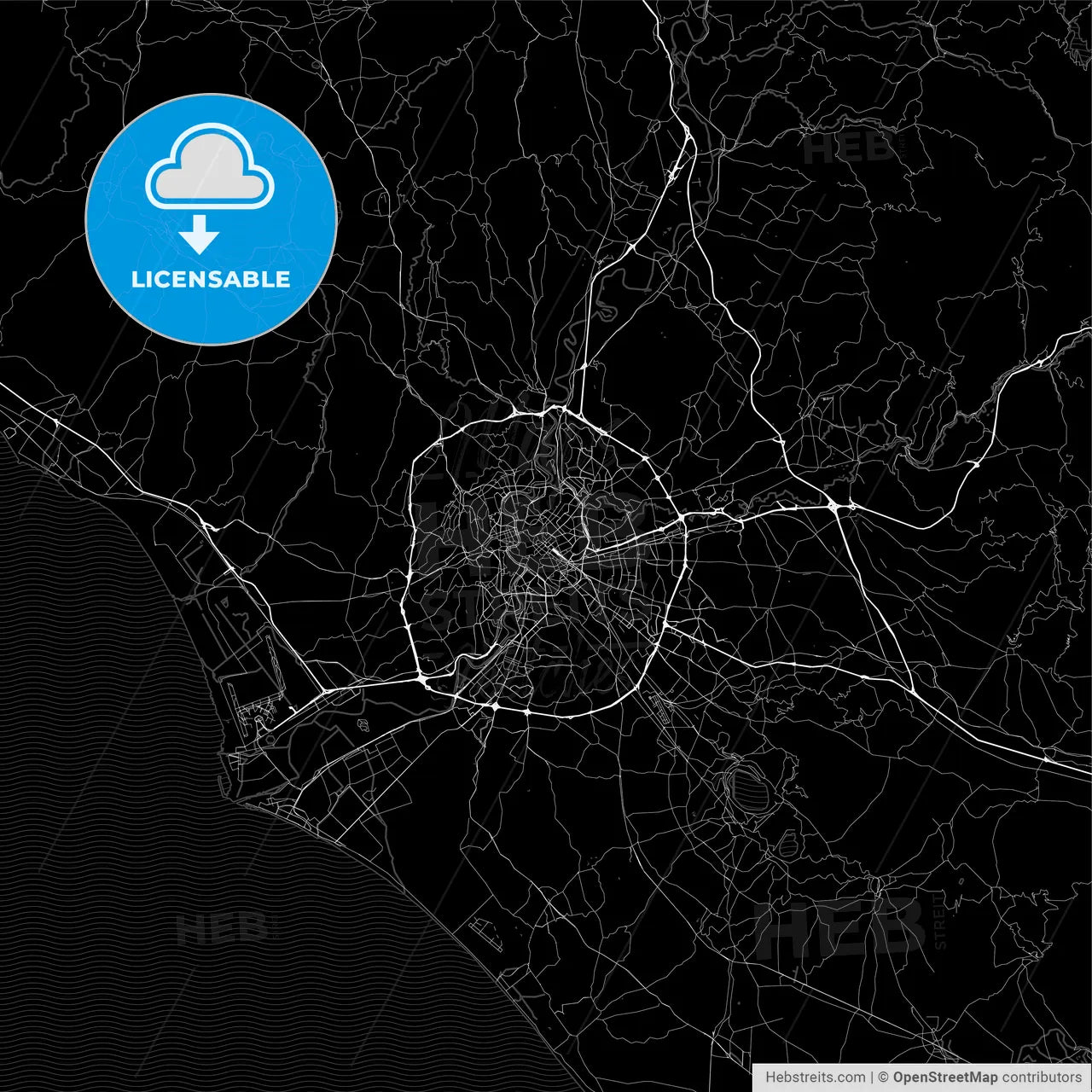 Dark area map of Rome, Italy