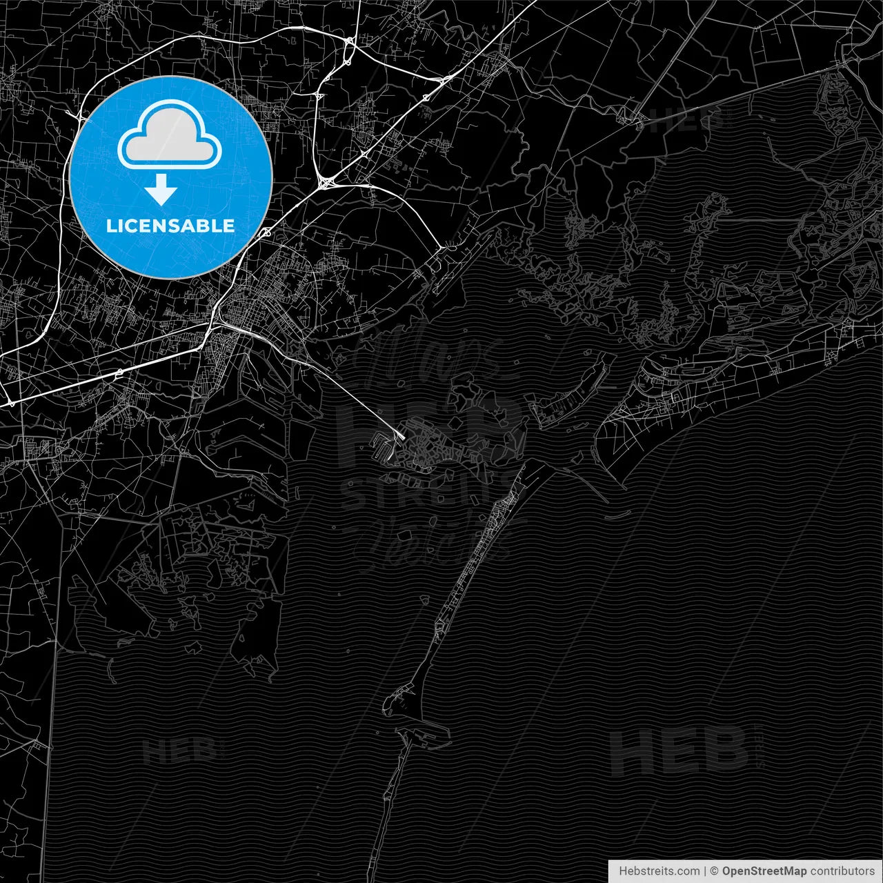 Dark area map of Venice, Italy