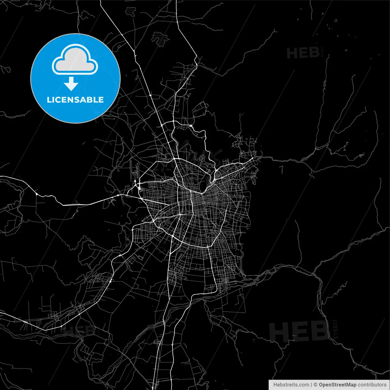 Dark area map of Santiago, Chile