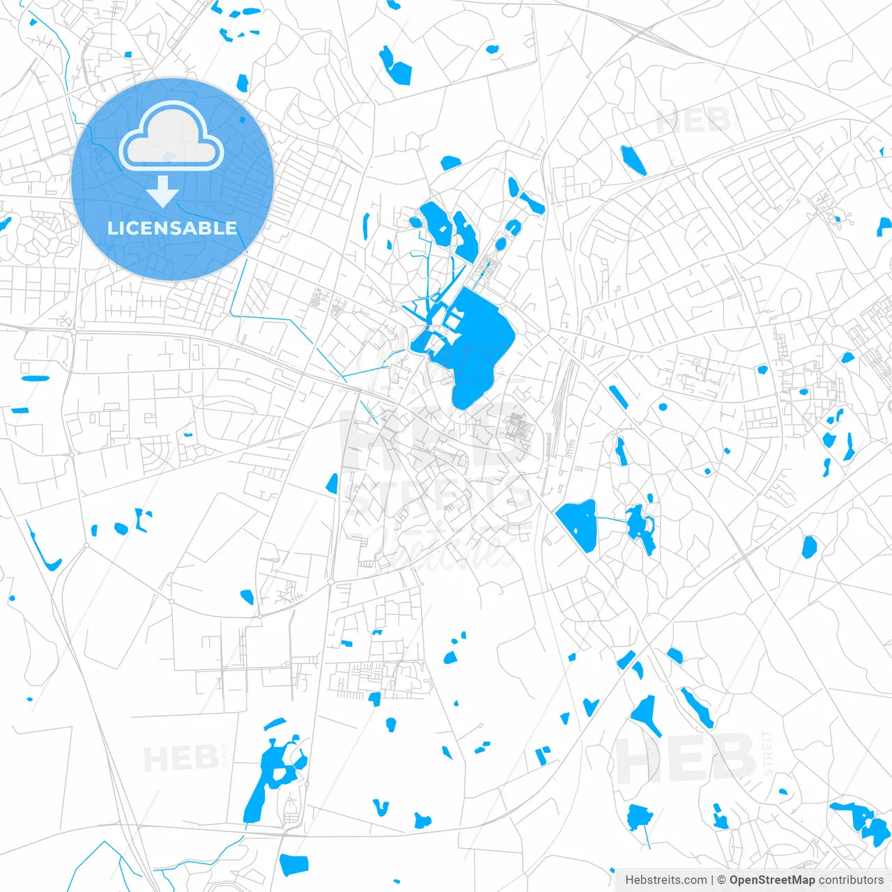 Hillerød, Denmark Bright Two-Toned Vector Map – HEBSTREITS