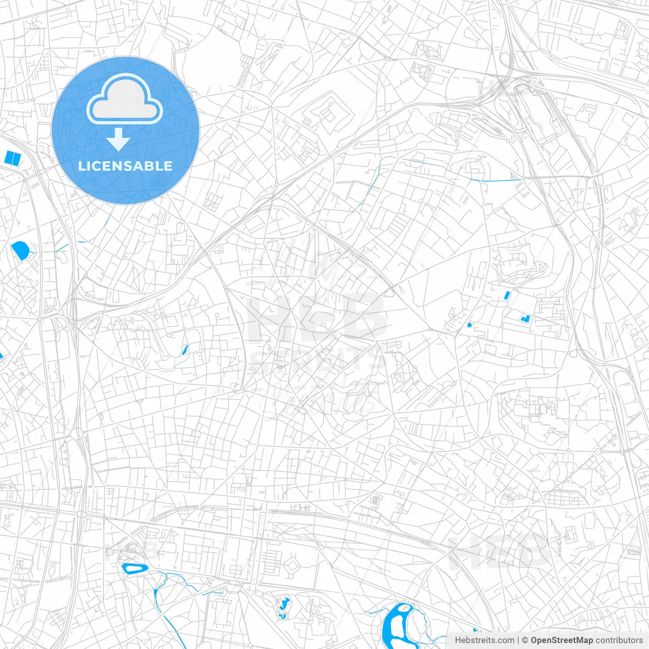 Montreuil, France bright two-toned vector map