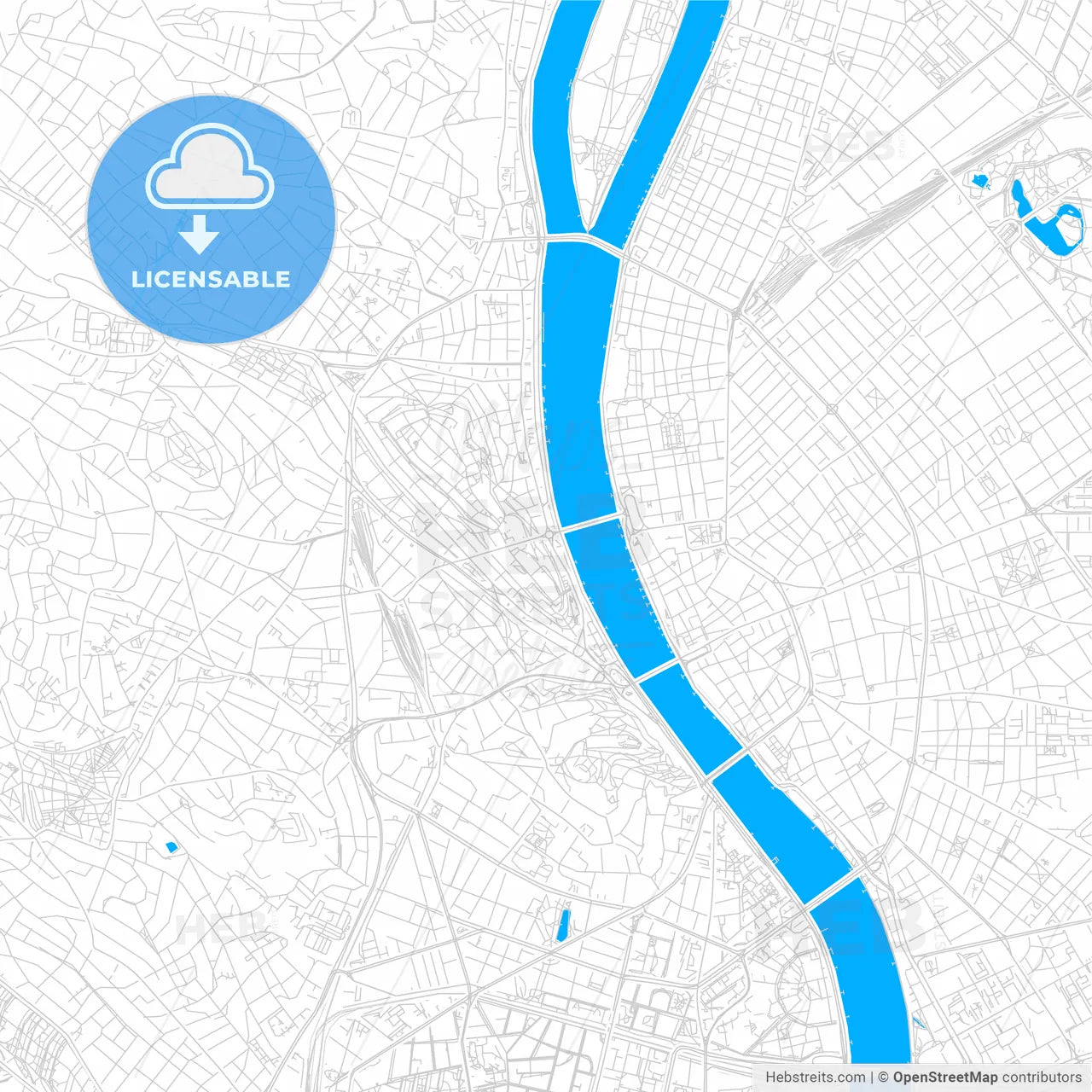 Budapest, Hungary bright two-toned vector map