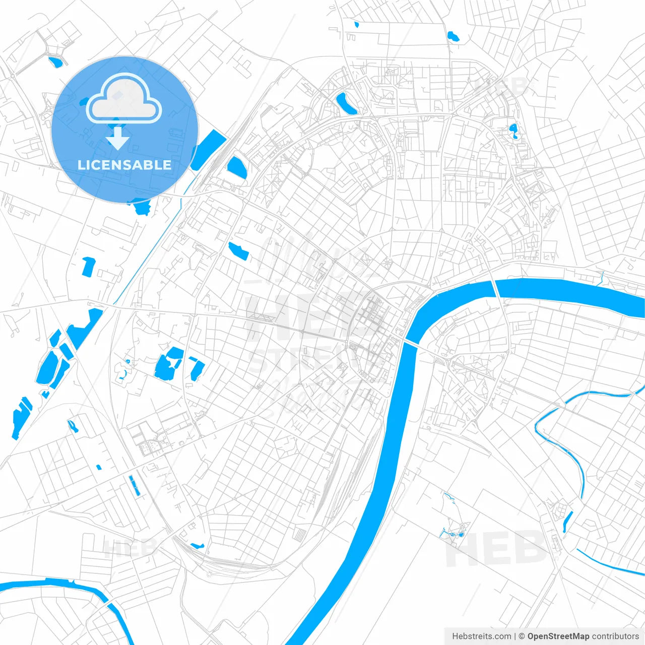 Szeged, Hungary bright two-toned vector map