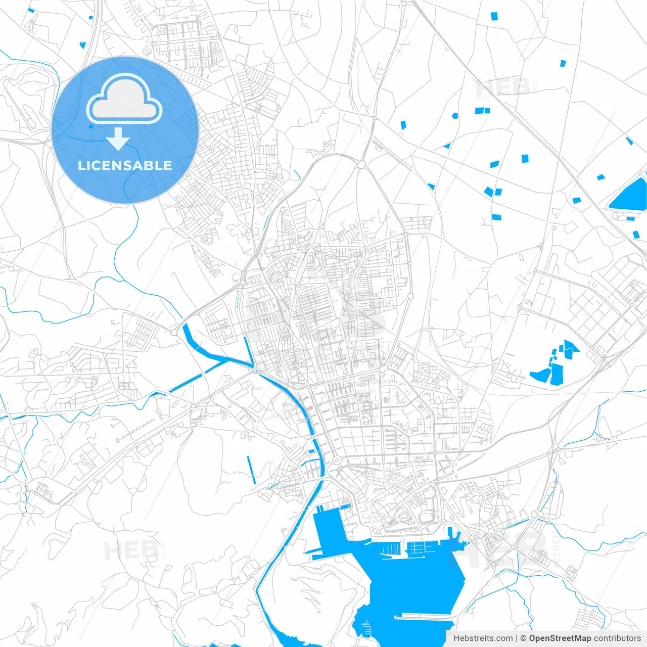 Cartagena, Spain bright two-toned vector map