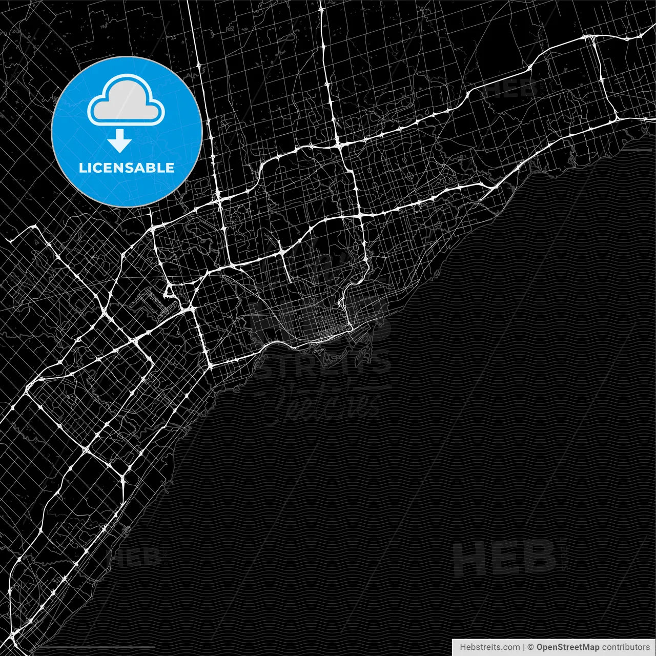 Dark area map of Toronto, Canada