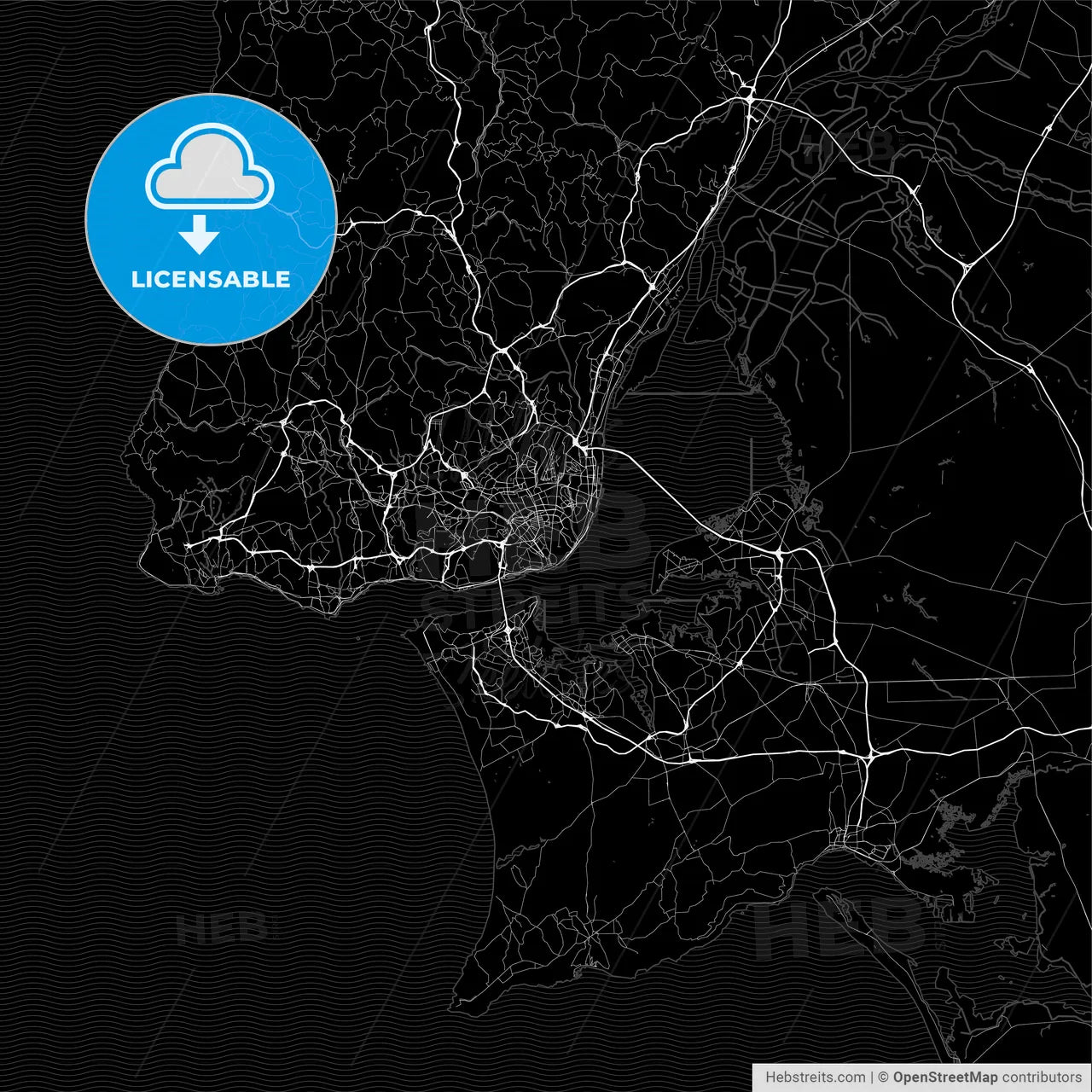 Dark area map of Lisbon, Portugal