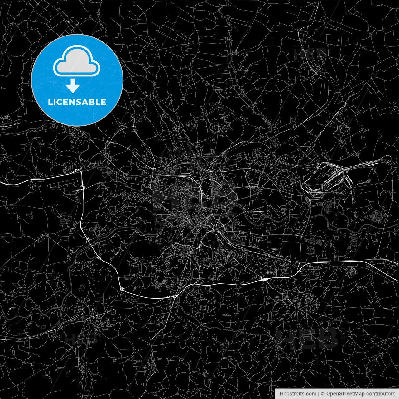 Dark area map of Krakow, Poland