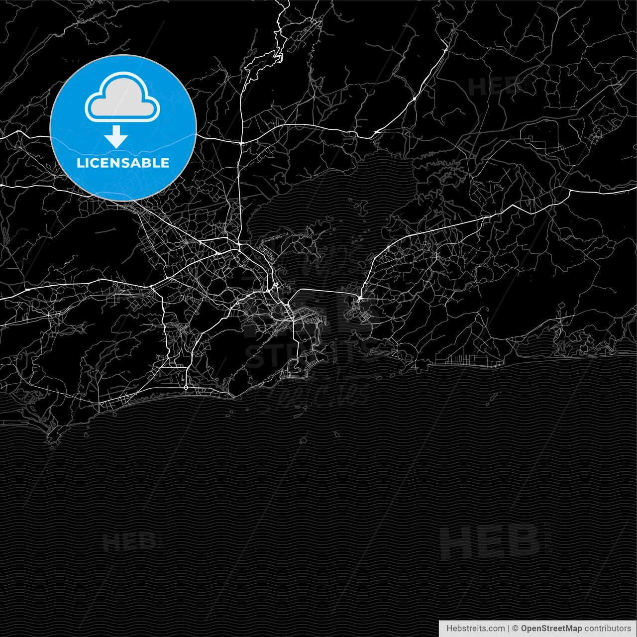 Dark area map of Rio de Janeiro, Brazil