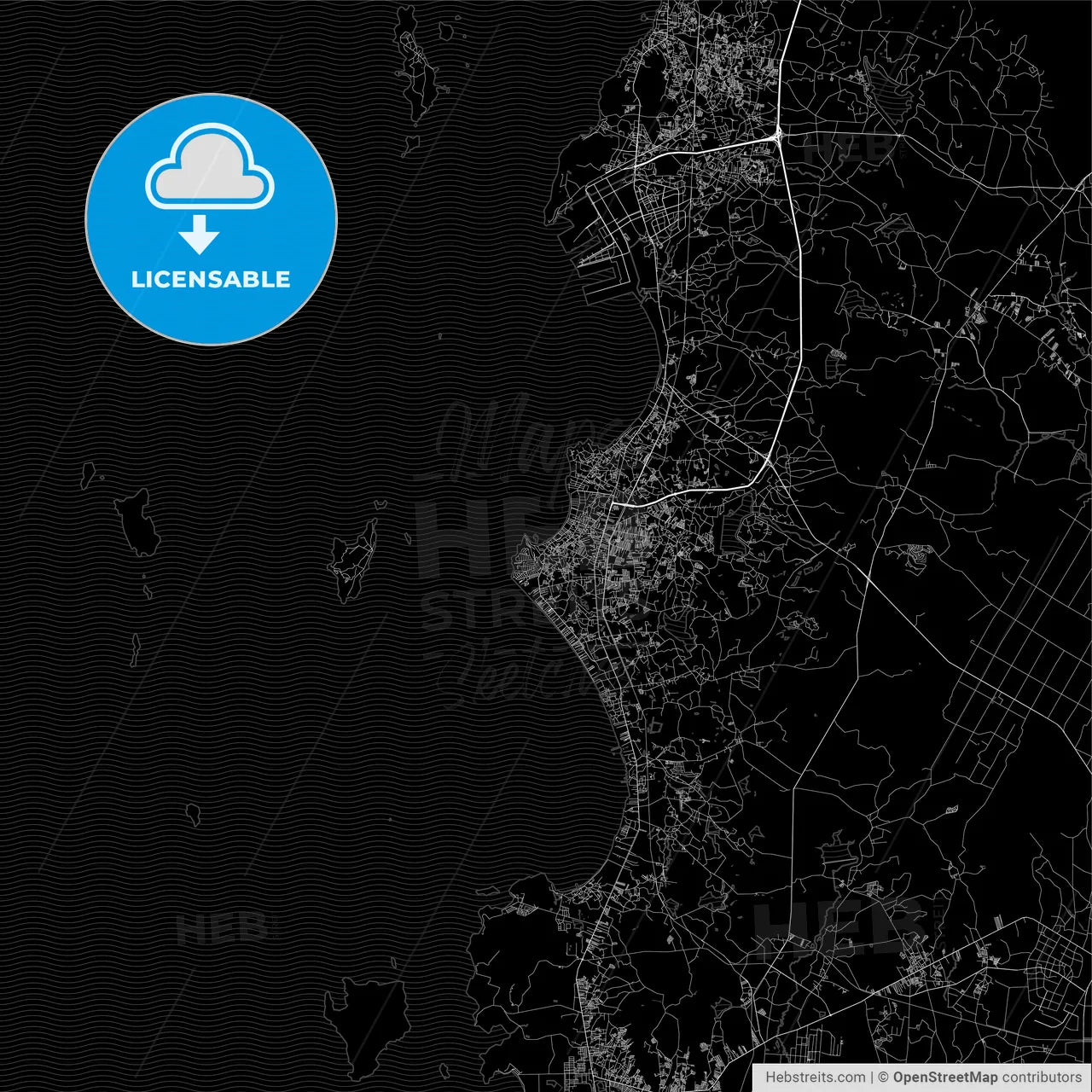 Dark area map of Pattaya, Thailand
