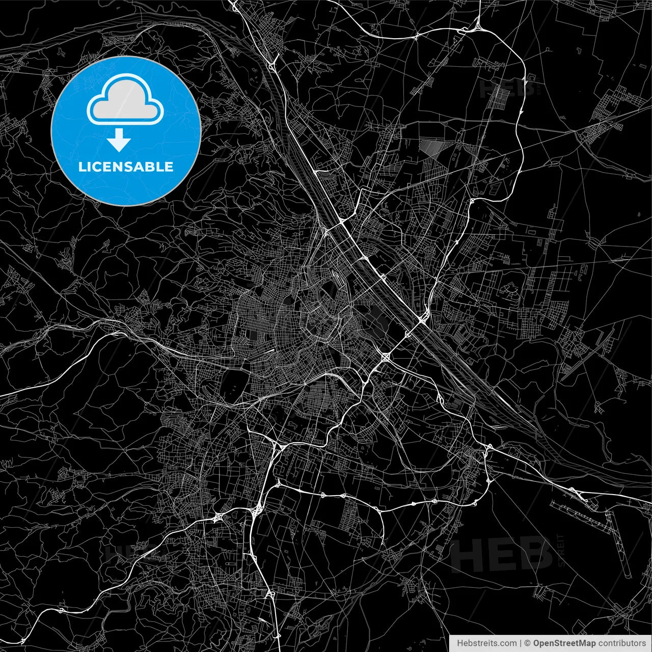 Dark area map of Vienna, Austria