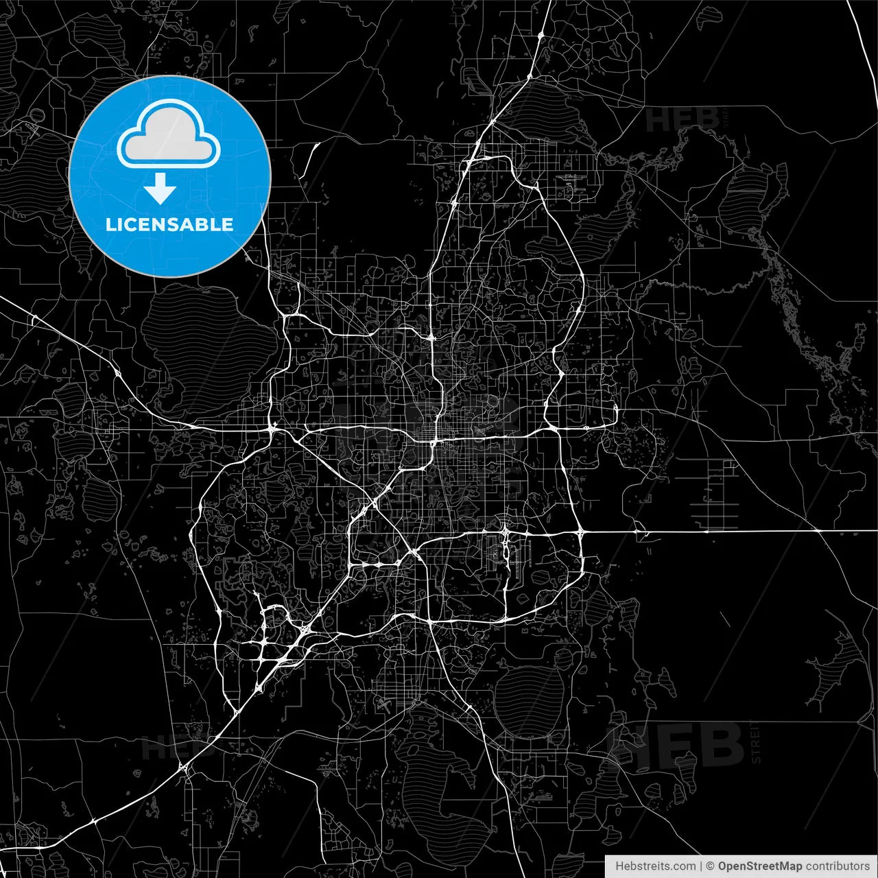 Dark area map of Orlando, United States