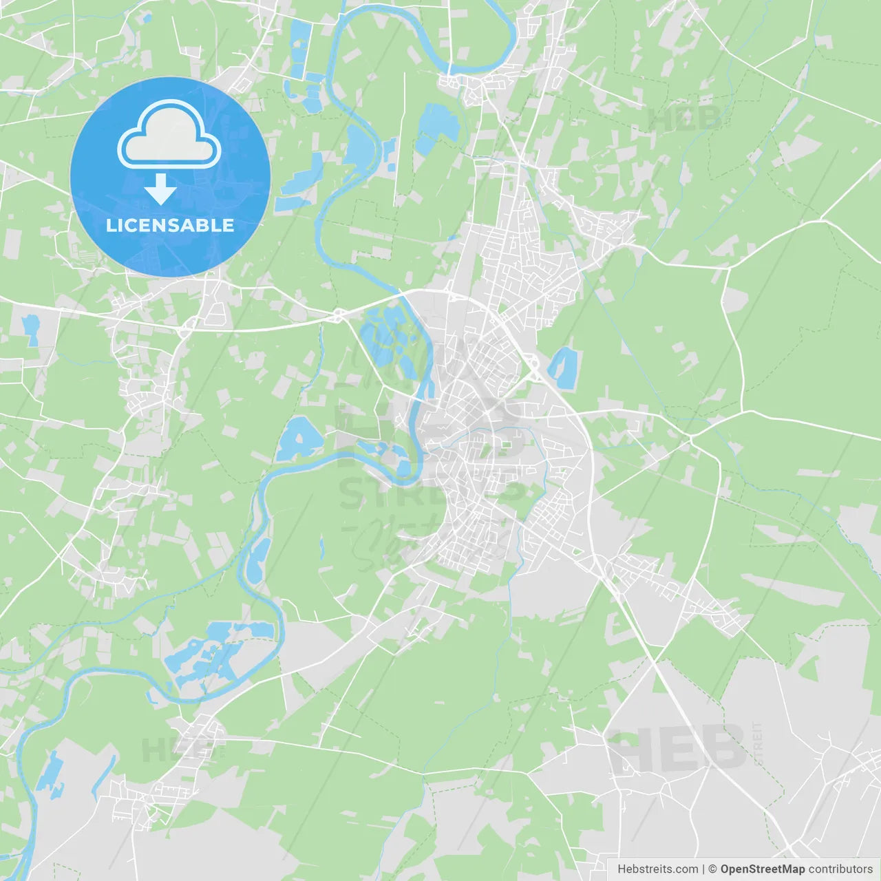 Nienburg/Weser, Germany printable street map