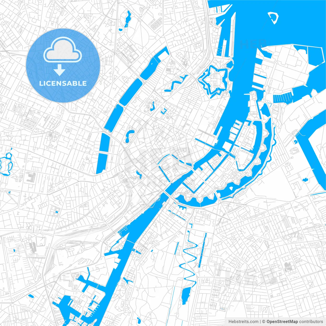 Copenhagen, Denmark bright two-toned vector map