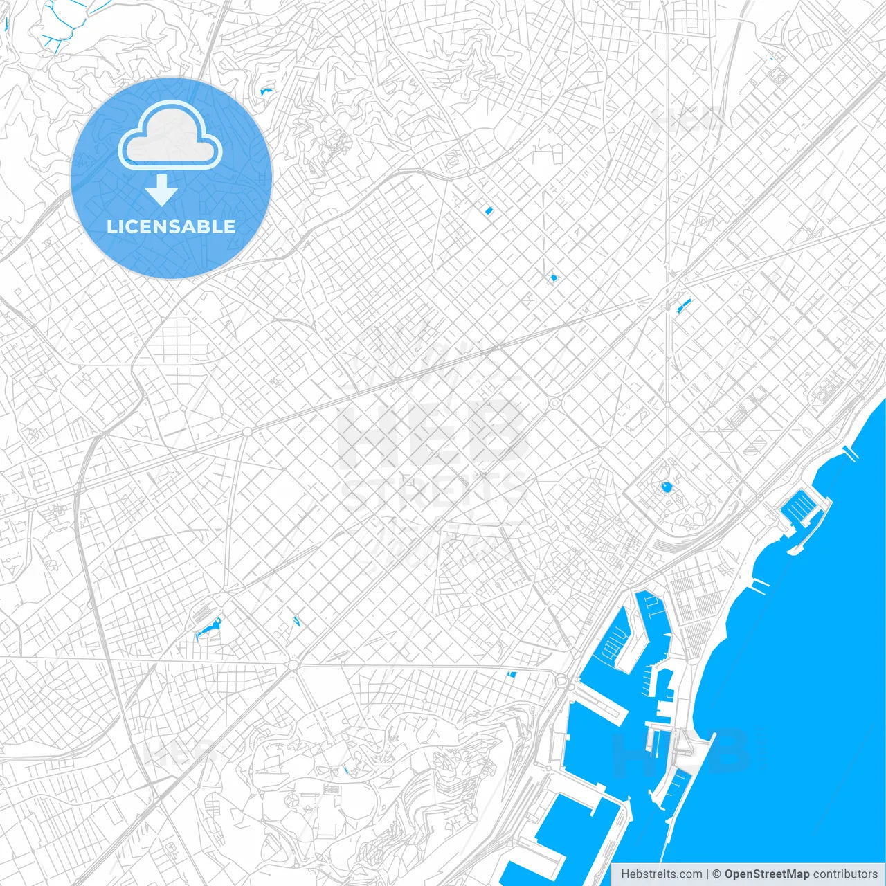 Eixample, Spain bright two-toned vector map