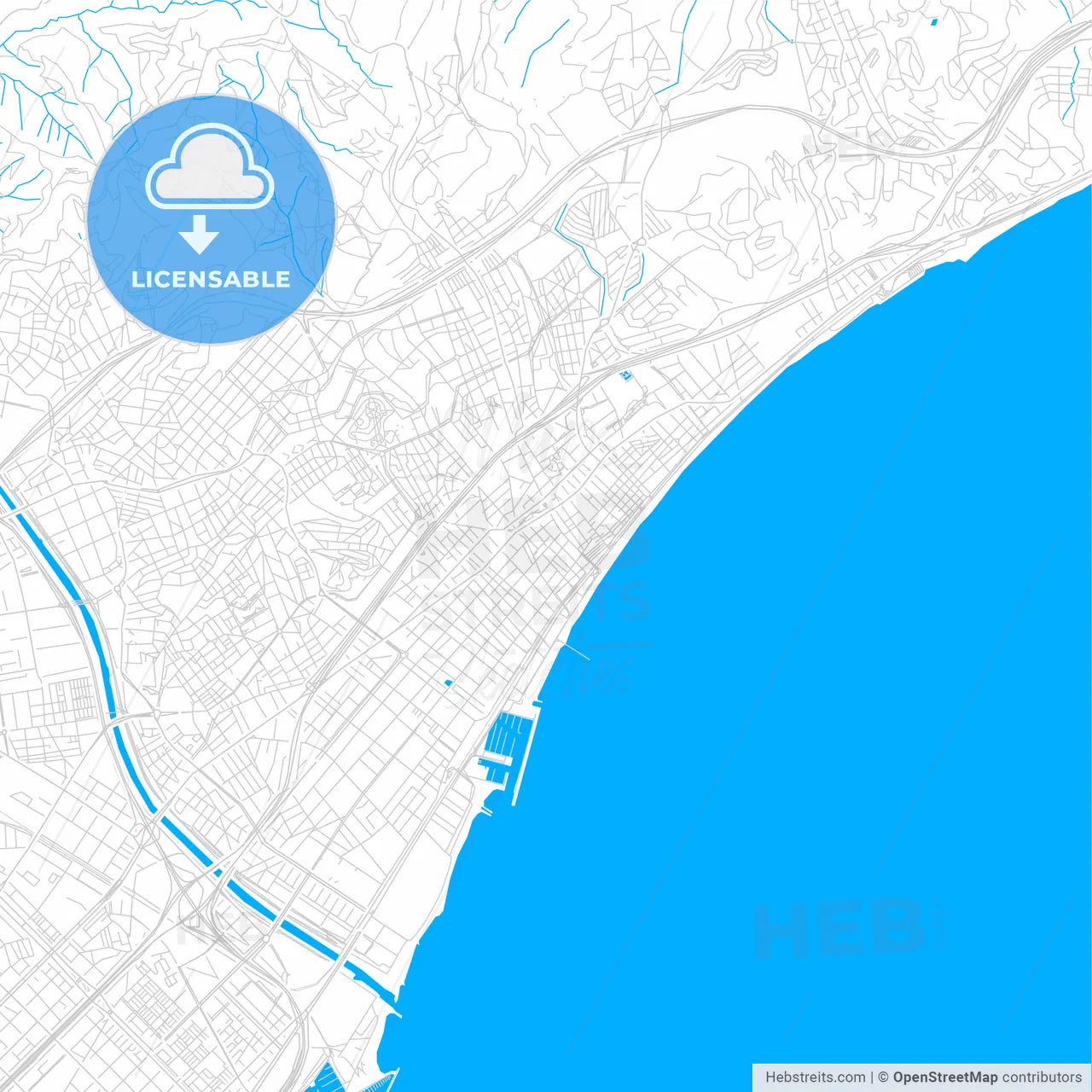 Badalona, Spain bright two-toned vector map